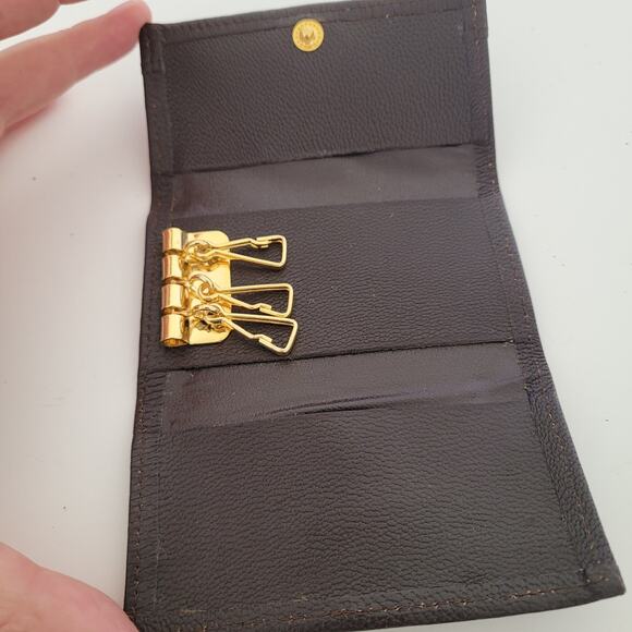 Stardust 3 Hooks Key Case Wallet Holder Brown Canvas Leather Small Plaid Retro - Picture 3 of 6